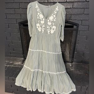 Green peasant style dress